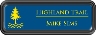 Framed Name Tag: Black Plastic (rounded corners) - Sky Blue and Yellow Plastic Insert