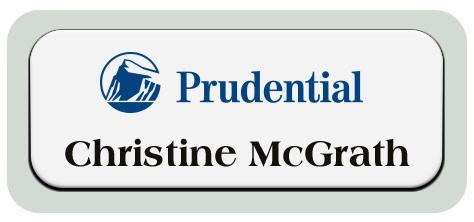 Metal Name Tag: White Metal Name Tag with Pearl Grey Plastic Border