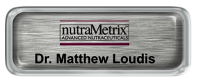 Metal Name Tag: Brushed Silver with Epoxy and Shiny Silver Metal Border