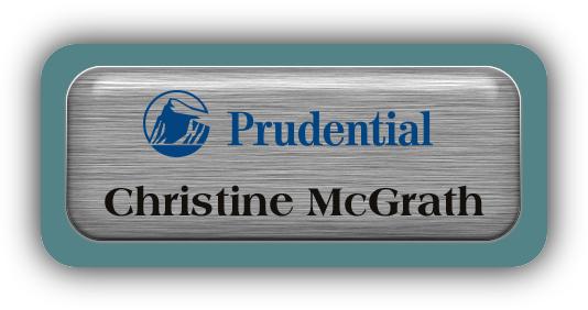 Metal Name Tag: Brushed Silver Metal Name Tag with a Forest Green Plastic Border and Epoxy