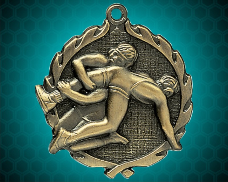 1 3/4 inch Gold Wrestling Wreath Medal