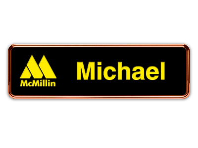 Rose Gold Metal Framed Nametag with Black and Yellow