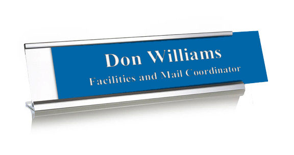 Sapphire Blue Plastic Plate on Silver Deskplate