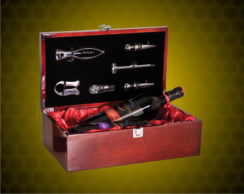 Rosewood Finish Double Wine Presentation Box with Tools