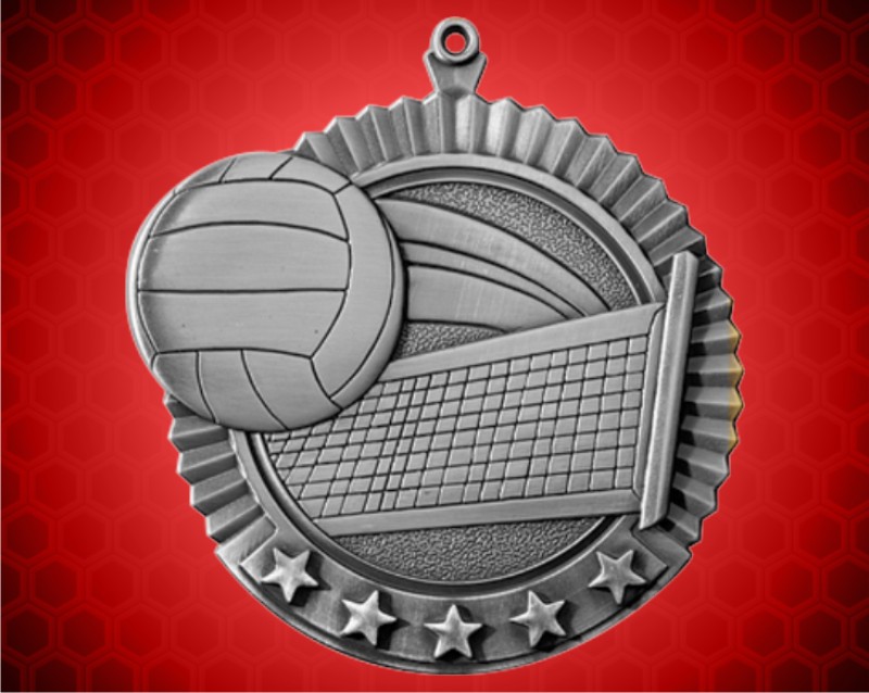 2 3/4 inch Silver Volleyball Star Medal
