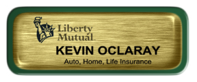 Metal Name Tag: Brushed Gold with Epoxy and Green Metal Border