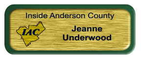 Metal Name Tag: Brushed Gold with Green Metal Border