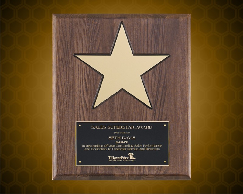 6 x 8 inch Gold Aluminum Star on Walnut Stained Piano-Finish Board