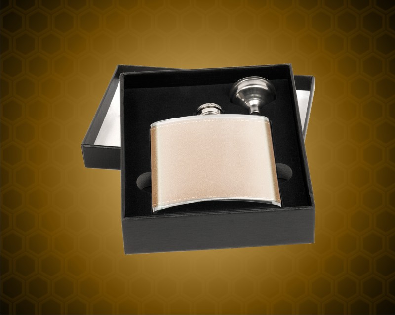 6 oz. Leather Stainless Steel Flask Gift Set with Presentation Box