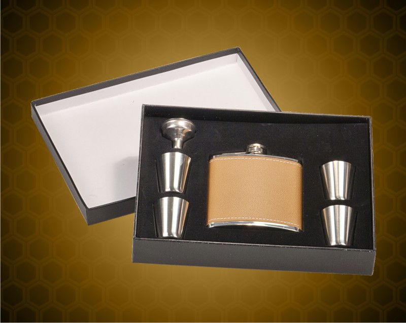 6 oz. Leather Stainless Steel Flask with Presentation Box