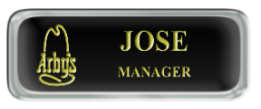 Metal Name Tag: Black and Gold with Epoxy and Shiny Silver Metal Border