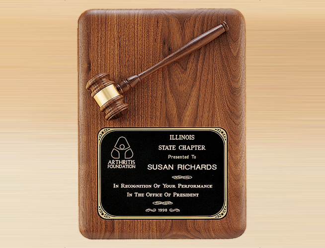 11 x 15 inch American Walnut Plaque with a Wooden Gavel