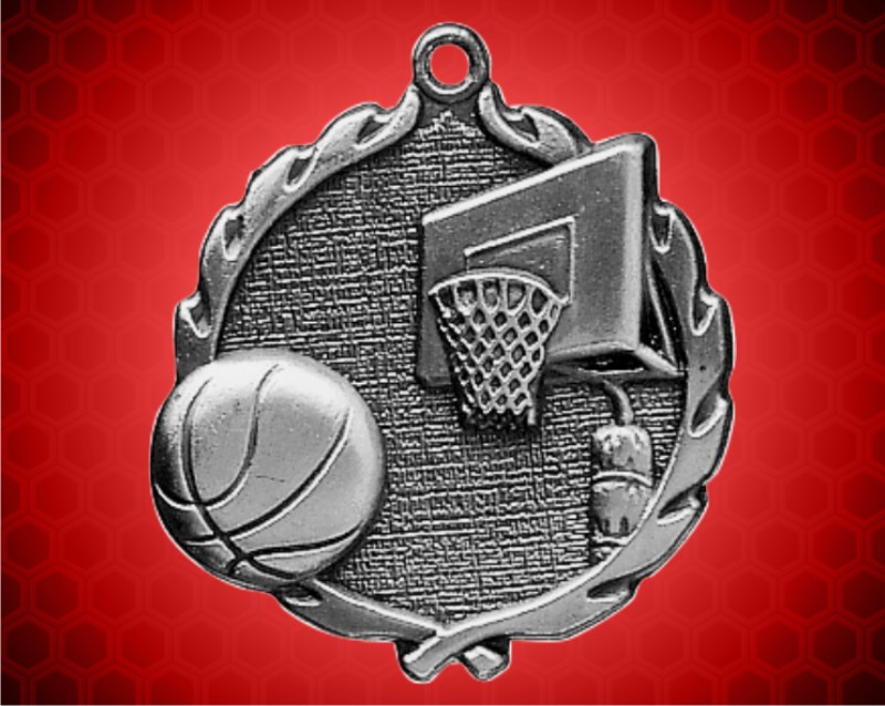 1 3/4 inch Silver Basketball Wreath Medal