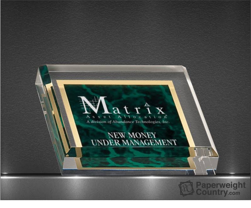 PC - 3 3/4 x 3 3/4 Inch Green Marbleized Acrylic Paperweight