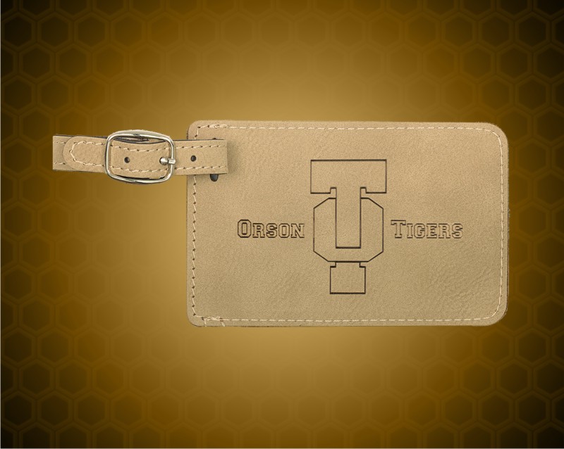 4 1/4" x 2 3/4" Light Brown Leatherette Luggage Tag