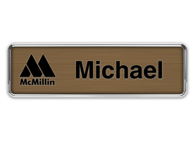 Silver Metal Framed Nametag with Deep Bronze and Black