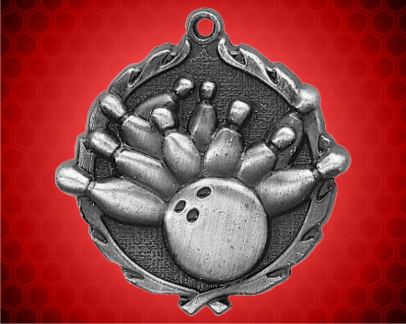 1 3/4 inch Silver Bowling Wreath Medal