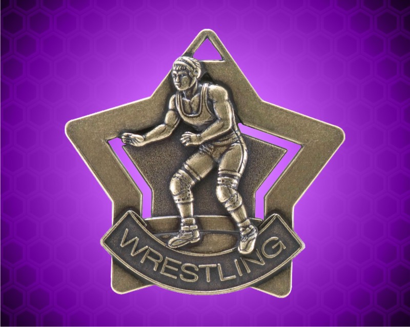 2 1/4 inch Gold Wrestling Star Medal
