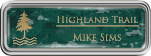 Framed Name Tag: Silver Plastic (rounded corners) - Verde and Gold Plastic Insert with Epoxy