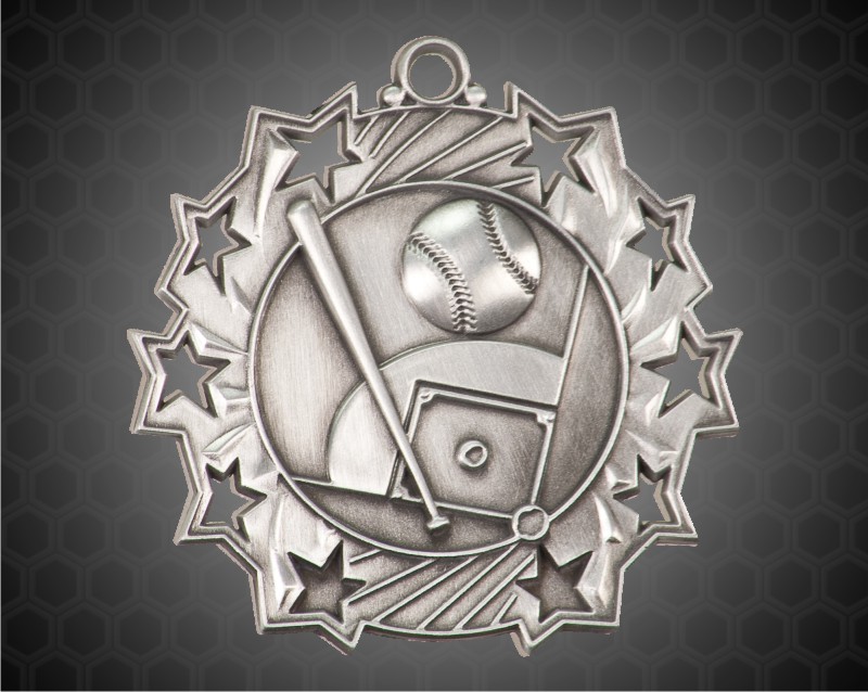 2 1/4 Inch Silver Baseball Ten Star Medal 