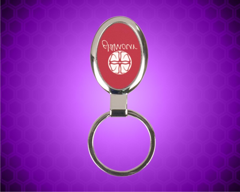 3 1/4 inch Red Laserable Oval Keychain