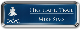 Framed Name Tag: Silver Metal (rounded corners) - Patriot Blue and White Plastic Insert with Epoxy