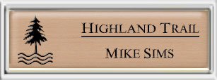 Framed Name Tag: Silver Plastic (squared corners) - Brushed Copper and Black Plastic Insert with Epoxy