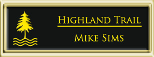 Framed Name Tag: Gold Plastic (squared corners) - Black and Yellow Plastic Insert