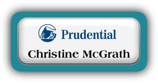 Metal Name Tag: White Metal Name Tag with a Bahama Blue Plastic Border and Epoxy