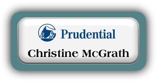 Metal Name Tag: White Metal Name Tag with a Forest Green Plastic Border and Epoxy