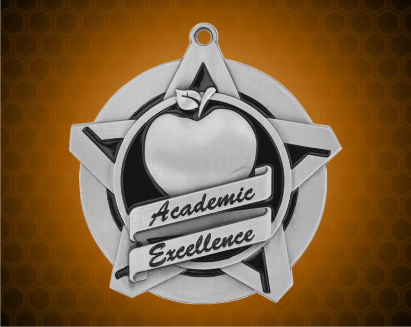 2 1/4 inch Silver Academic Excellence Super Star Medal