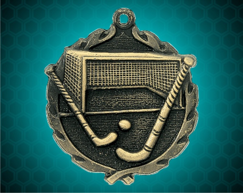 1 3/4 inch Gold Field Hockey Wreath Medal