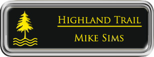 Framed Name Tag: Silver Plastic (rounded corners) - Black and Yellow Plastic Insert