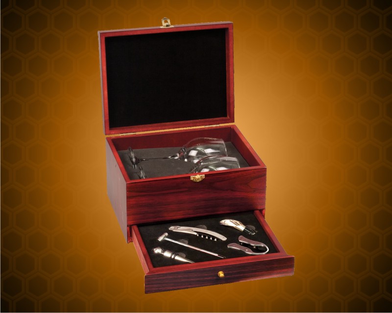 Rosewood Finished 5 Piece Wine Gift Set with 2 Wine Glasses