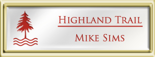 Framed Name Tag: Gold Plastic (squared corners) - White and Crimson Plastic Insert with Epoxy