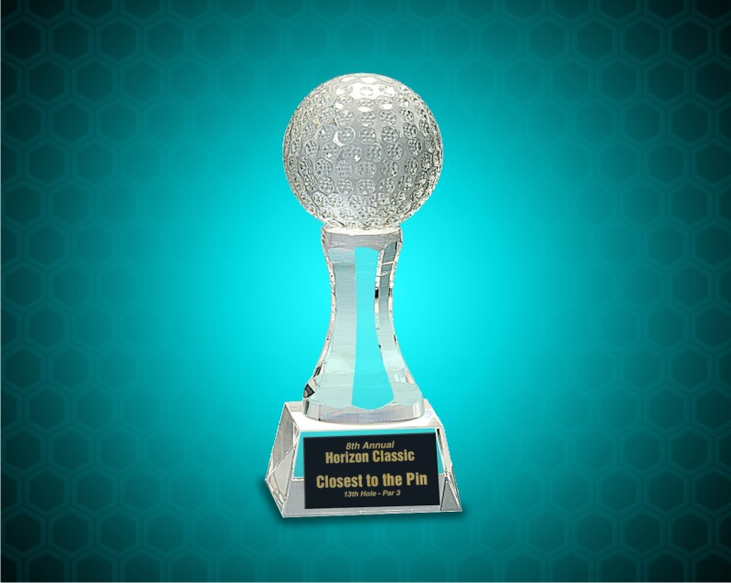 6 inch Crystal Golf Ball on Clear Pedestal Base