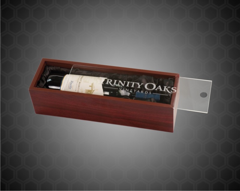 Rosewood Finish Single Wine Presentation Box with Acrylic Lid