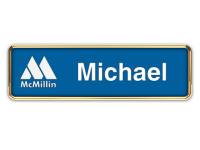 Gold Metal Framed Nametag with Sky Blue and White