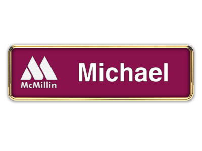 Gold Metal Framed Nametag with Claret and White