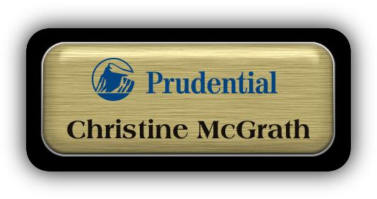 Metal Name Tag: Brushed Gold Metal Name Tag with a Black Plastic Border and Epoxy