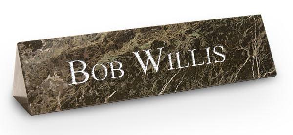 Green Marble Triangle Desk Plate with White Engraving