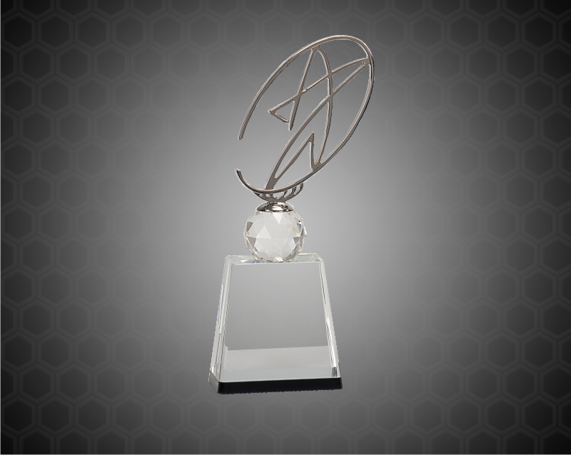 11 inch Clear/Black Crystal Award with Silver Metal Oval Star
