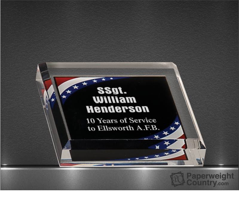 PC - 3 3/4 x 3 3/4 Inch Stars & Stripes Marbleized Acrylic Paperweight