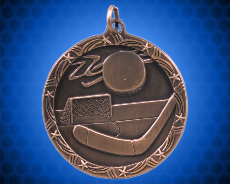 1 3/4 inch Bronze Hockey Shooting Star Medal