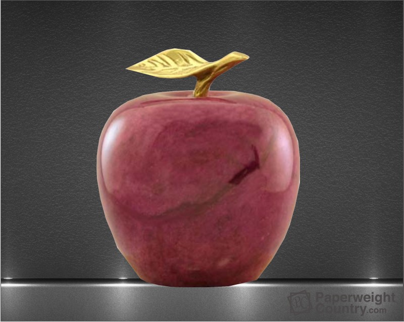 3 1/4 x 3 x 3 Inch Red Apple with Gold Leaf Paperweight