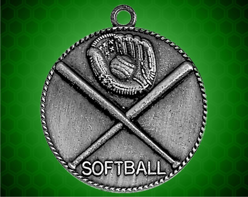1 1/2 inch Silver Softball Die Cast Medal