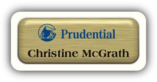 Metal Name Tag: Brushed Gold Metal Name Tag with a White Plastic Border and Epoxy