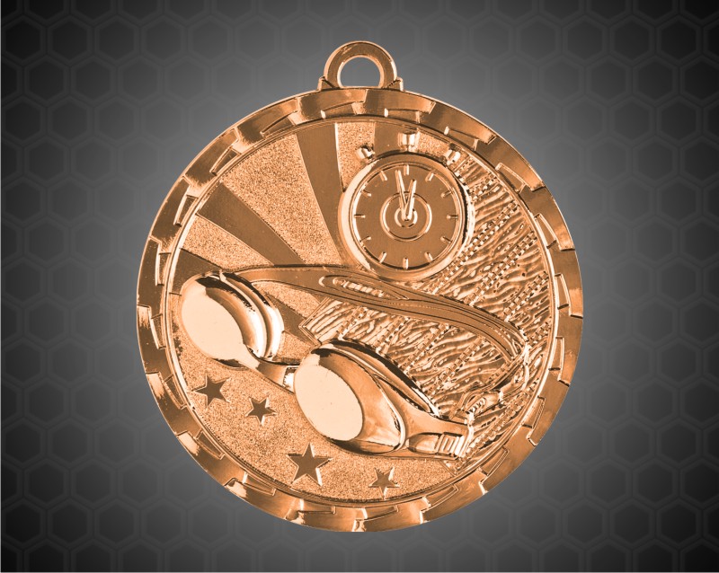 2 Inch Bronze Swimming Bright Medal