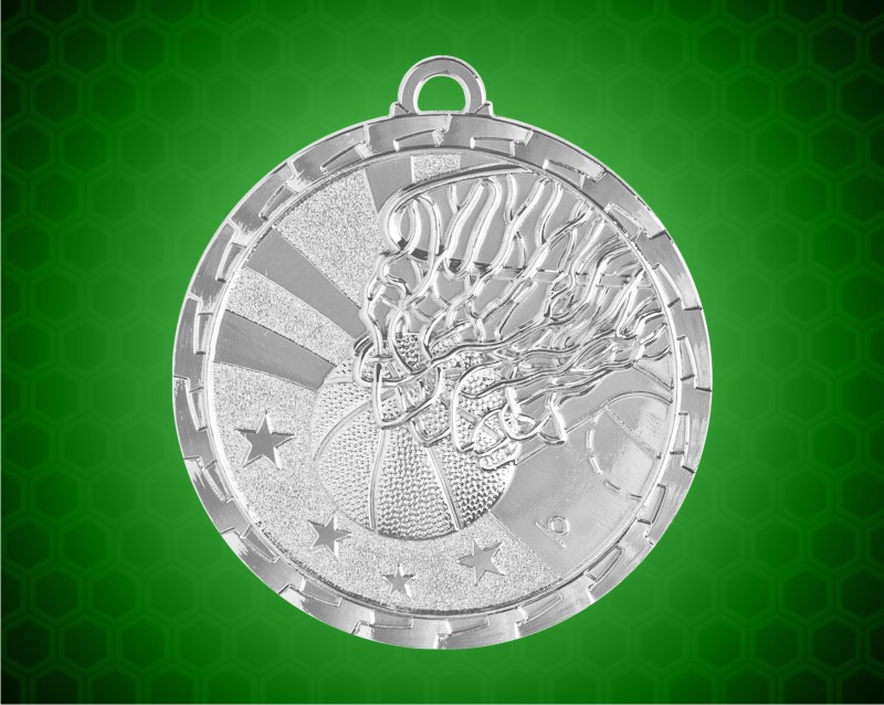 2 Inch Silver Basketball Bright Medal