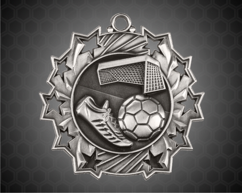 2 1/4 Inch Silver Soccer Ten Star Medals